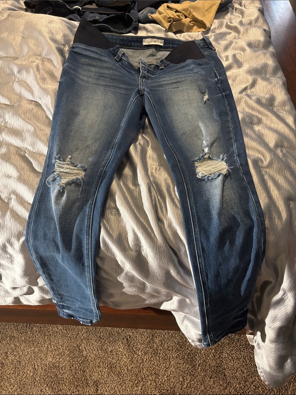 6 pairs of Maternity Blue Jeans/Jeggings with Stretch Waistband, EUC - Picture 2 of 16